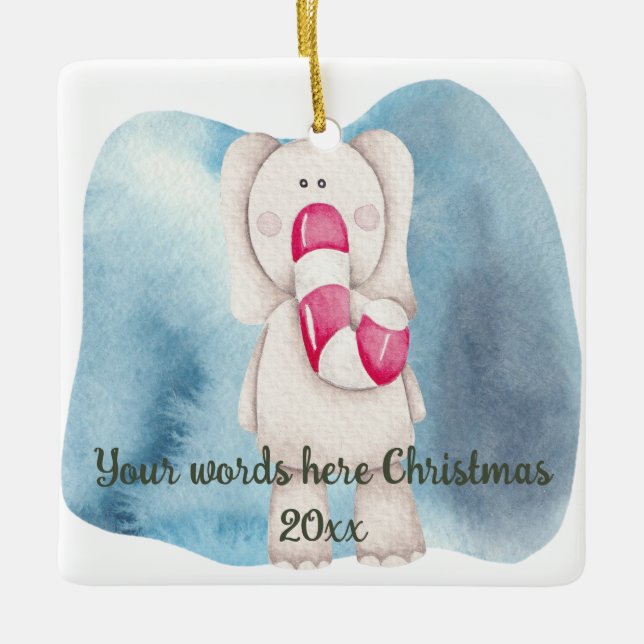 Create Your Own Peppermint Elephant Christmas Ceramic Ornament (Front)