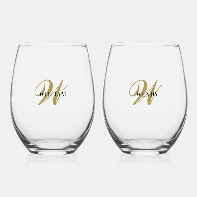 Create Your Own Personalise Add Monogram,Name Stemless Wine Glass (Front)