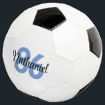 Create Your Own Personalised Boy Blue White Soccer Ball<br><div class="desc">Your favourite soccer player will love this personalised soccer ball.  Customise with players name and number.  This custom soccer ball will make a great gift for christmas,  birthdays or any other special occasion.</div>