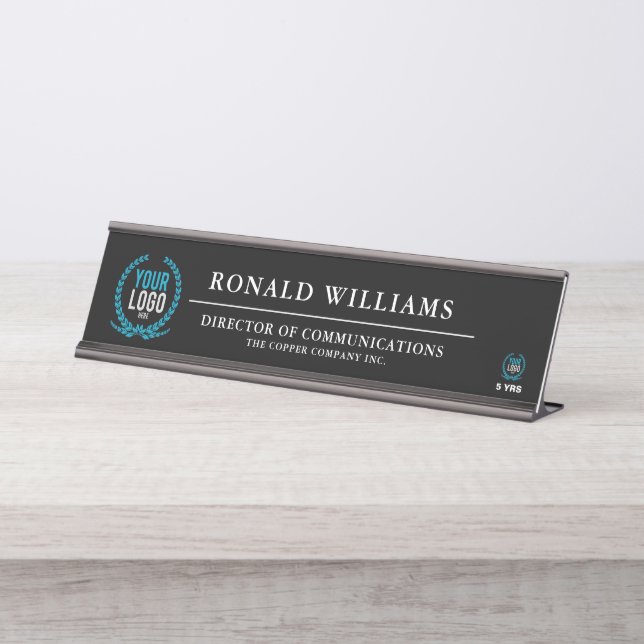 Create your Own Personalised Logo Dark Desk Name Plate (Front)