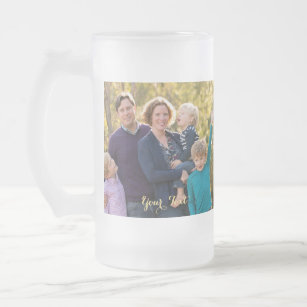 Create Your Own Personalised Photo Gold Text Frosted Glass Beer Mug