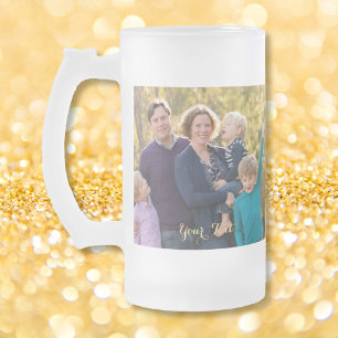 Create Your Own Personalised Photo Gold Text Frosted Glass Beer Mug