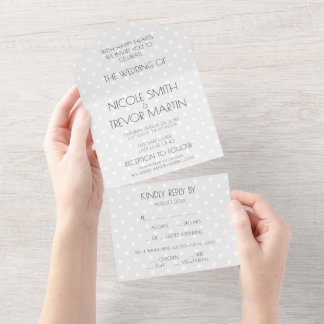 Create Your Own Personalised Retro Polkadots Grey All In One Invitation