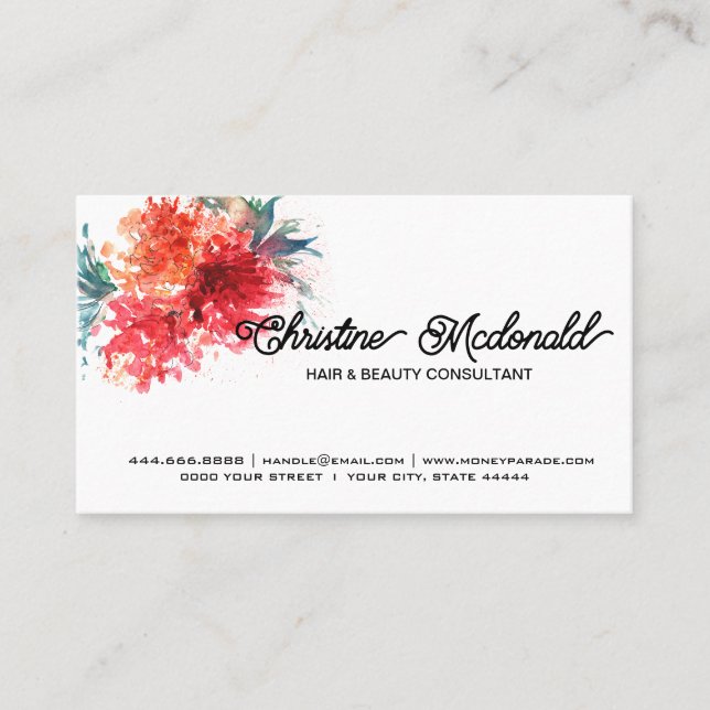 Create Your Own Personalised Watercolor Floral Business Card (Front)