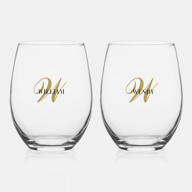 Create Your Own Personalize Add Monogram,Name Stemless Wine Glass (Front)