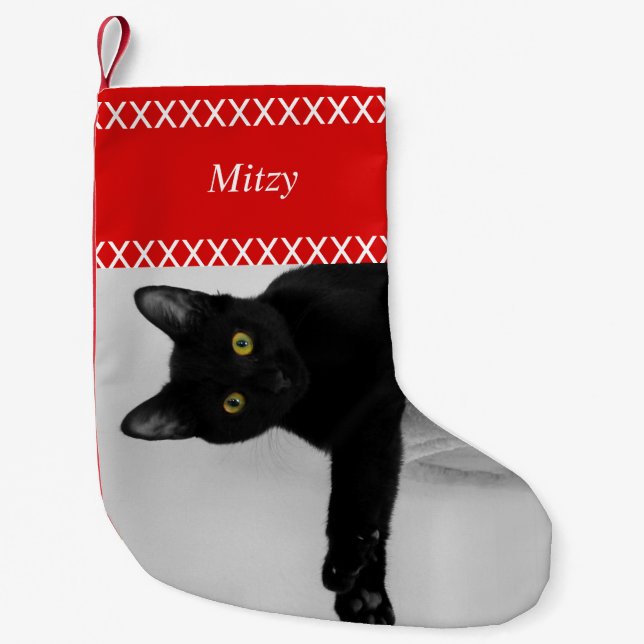 Create your own Pet Cat photo Christmas Small Christmas Stocking (Front)