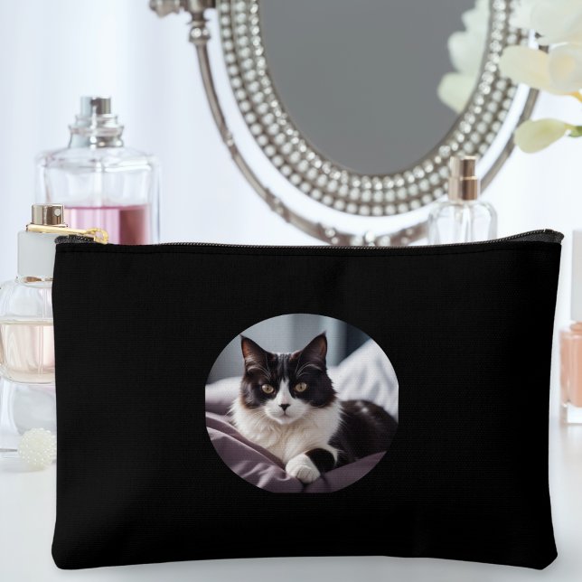 Create Your Own Pet Cat Photo Travel Elegant Black Accessory Pouch (An elegant black bag to customize with a photo of your cat or other pet)