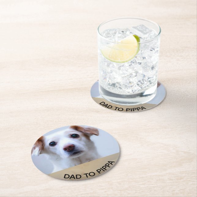 Create Your Own Pet Dog Photo Personalised Round Paper Coaster (Insitu)