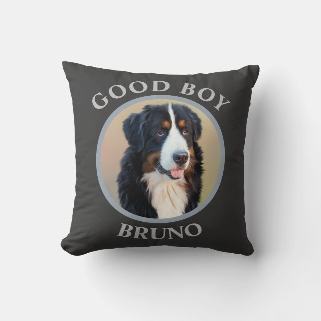 Create Your Own Pet Portrait Photo Modern Gray Cushion (Front)