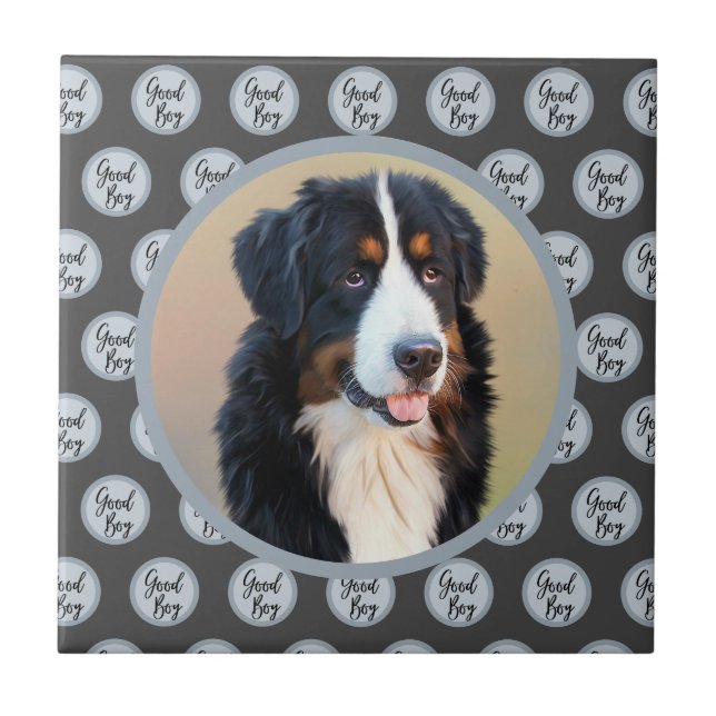 Create Your Own Pet Portrait Photo Modern Grey Tile (Front)