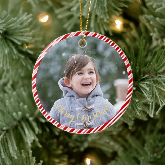 Create Your Own Photo Candy Cane Stripes Christmas Ceramic Tree Decoration (Tree)
