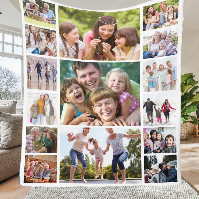 Create Your Own Photo Collage 15 Pictures White  Fleece Blanket (Creator Uploaded)