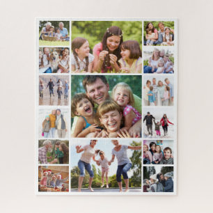 Create Your Own Photo Collage 15 Pictures White Jigsaw Puzzle