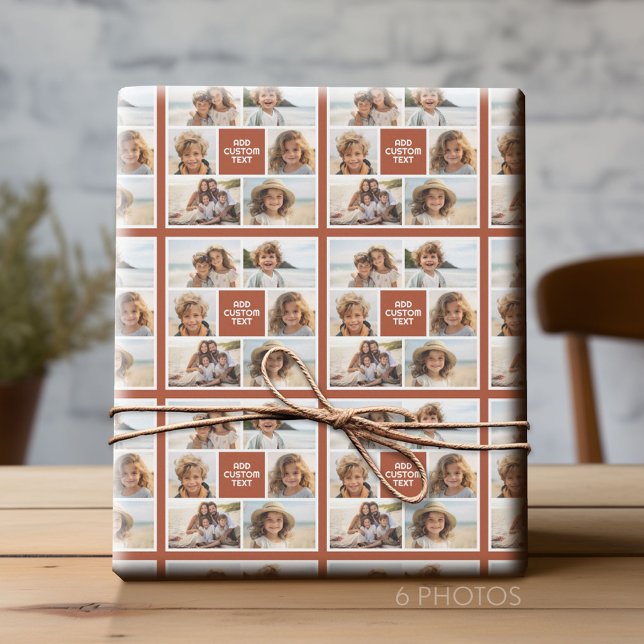 Create Your Own Photo Collage - 6 photos Monogram Wrapping Paper (Custom Photo Collage Wrapping Paper - All Occasion)