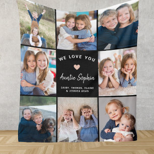 Create Your Own Photo Collage Auntie Black Fleece Blanket