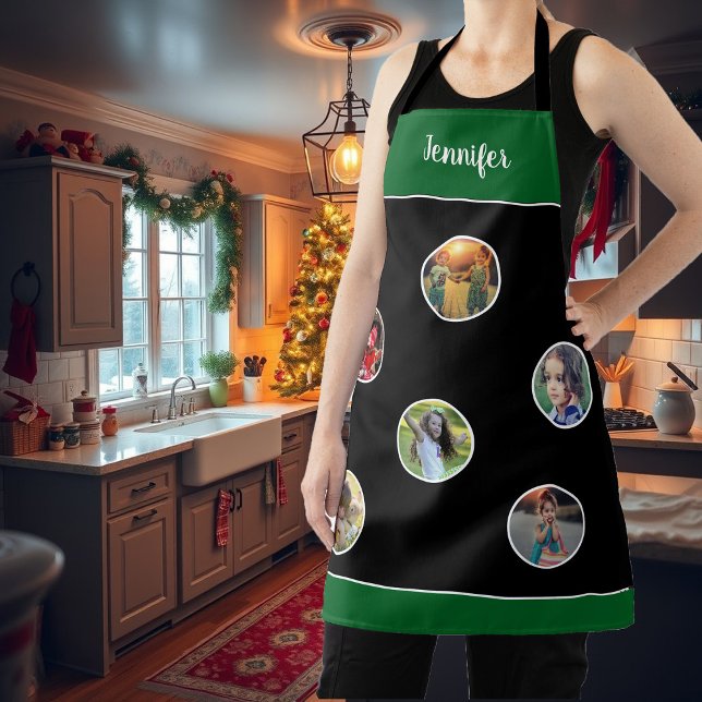 Create your own photo collage Christmas monogram Apron (Create your own photo collage Christmas monogram Apron. Very personal and unique christmas apron.)