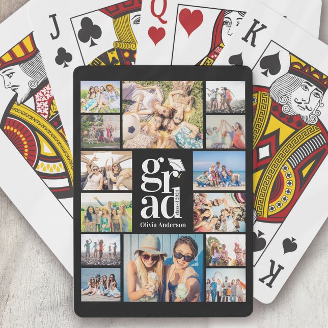 Create Your Own Photo Collage Graduate Black Playing Cards (Creator Uploaded)