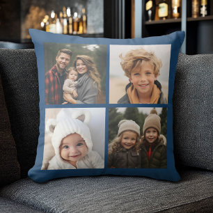 Create Your Own Photo Collage - Navy 4 Pictures Cushion