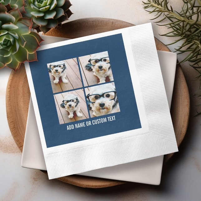 Create Your Own Photo Collage Navy 4 Pictures Napkin (Personalized Photo Napkins)