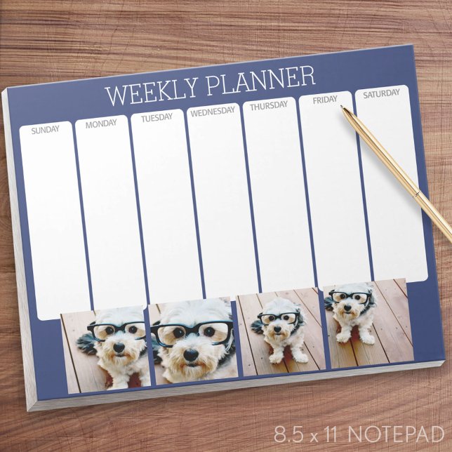 Create Your Own Photo Collage Navy 4 Pictures Notepad (Weekly Planner Notepad - Personalized)