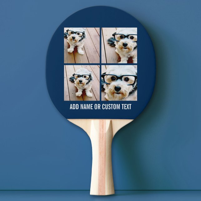 Create Your Own Photo Collage Navy 4 Pictures Ping Pong Paddle (Custom Pink Pong Paddle)