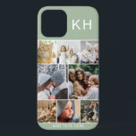 Create Your Own Photo Collage & Text Custom Colour iPhone 12 Case<br><div class="desc">Have fun designing your very own iphone phone case. Featuring a modern instagram photo collage,  initials and space to add your own text. Background is a stylish pastel green but can be changed to any colour.</div>