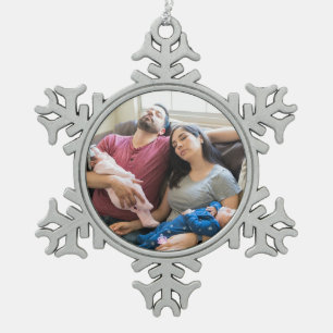 Create Your Own Photo Custom Pic DIY Family Snowflake Pewter Christmas Ornament