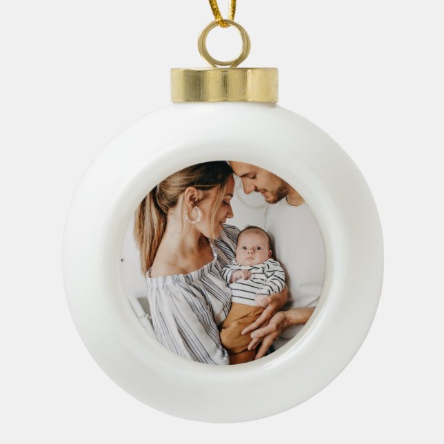 Create Your Own Photo Custom Pic Double Sided Ceramic Ball Christmas Ornament (Front)