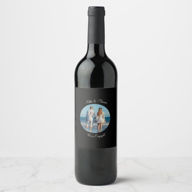 Create Your Own Photo Engagement Name Script Wine Label (Front)