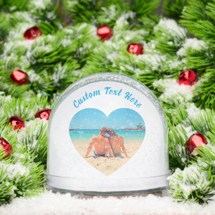 Create Your Own Photo Heart Snow Globe Custom Text