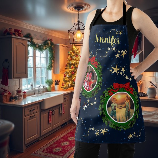 Create your own photo Merry Christmas monogrammed Apron (Create your own photo Merry Christmas monogrammed Apron. Wonderful keepsake Christmas apron.)