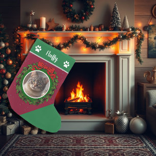 Create your own photo monogrammed christmas cat small christmas stocking