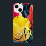 Create Your Own Photo Monogrammed iPhone 14 Case<br><div class="desc">Create your own black and white monogram case. Customise the elegant calligraphy style, size and colour of both the name and initial. Favours or thank you gifts for members of your wedding party. The sample image features red and yellow tulips in my neighbour's rock garden. You can change the vintage...</div>