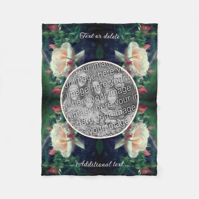 Create Your Own Photo Peach Rose And Buds Frame Fleece Blanket (Front)