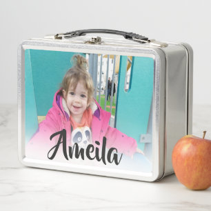 Create Your Own Photo Personalised Kid Name Metal Lunch Box