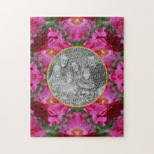 Create Your Own Photo Pink Roses Floral Frame Jigsaw Puzzle