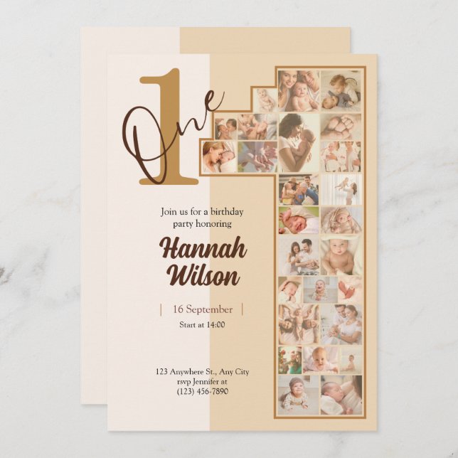 Create Your Own Photo Simple Minimal Baby Beige Invitation (Front/Back)