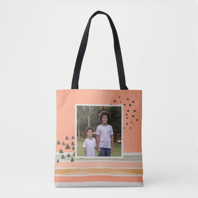 Create Your Own Photo Watercolor Boho Tote Bag (Front)