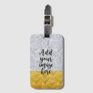 Create Your Own Photo White Marble Gold Luggage Tag