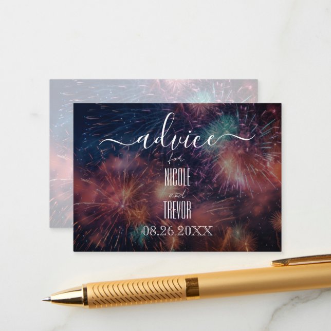 Create Your Own Pink Blue Red Fireworks Advice Card (Front/Back In Situ)