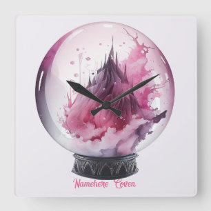 Create Your Own Pink Crystal Ball Square Wall Clock