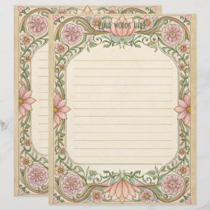 Create Your Own Pink Floral Art Deco Note Paper Custom Letterhead