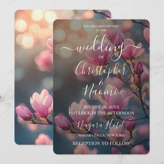 Create Your Own Pink Flowers & Lights Invitation (Front/Back)