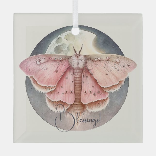 Create Your Own Pink Full Moon Moth Glass Tree Decoration (Front)