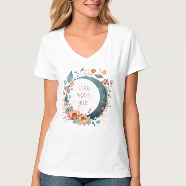 Create Your Own Pink & Gold Floral Moon T-Shirt (Front)