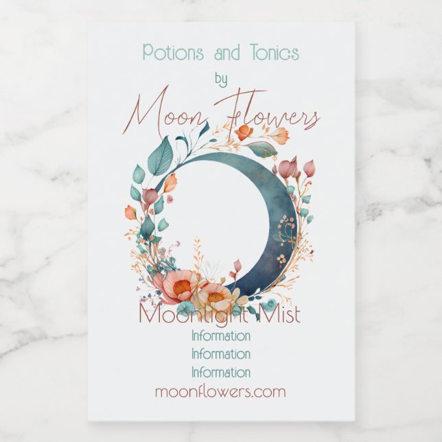 Create Your Own Pink & Gold Floral Moon Wine Label (Single Label)