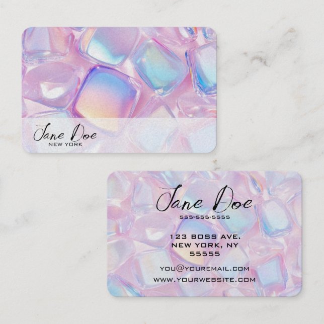 Create Your Own Pink Iridescent Square Stones Business Card (Front/Back)