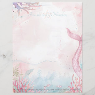 Create Your Own Pink Mermaid Tail Seascape Custom Letterhead
