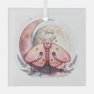 Create Your Own Pink Moon Moth & Flowers Glass Tree Decoration