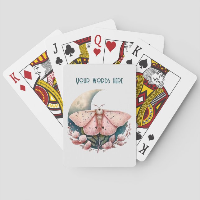 Create Your Own Pink Moon Moth & Flowers Playing Cards (Back)